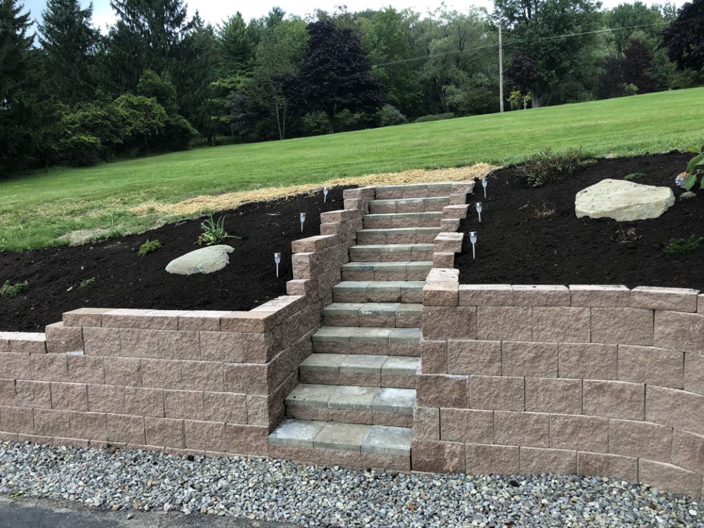 Landscape Retaining Wall step installation